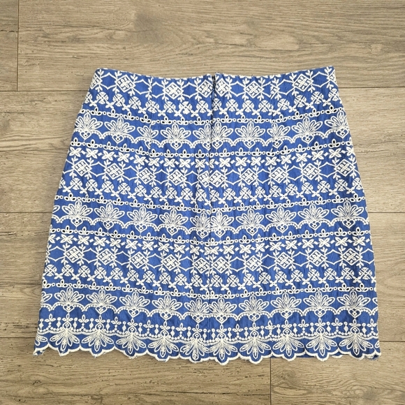 LOFT Floral Embroidered Eyelet Skirt With Scalloped Hem 4 - Blue, Cotton - Picture 6 of 11